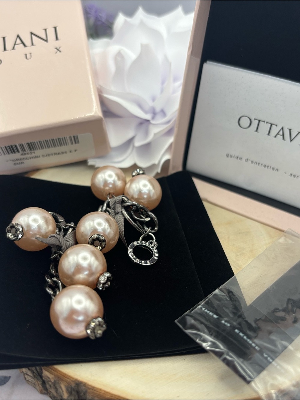 Ottaviani Bijoux Italy NIB Cascading Pink Pearl Earrings